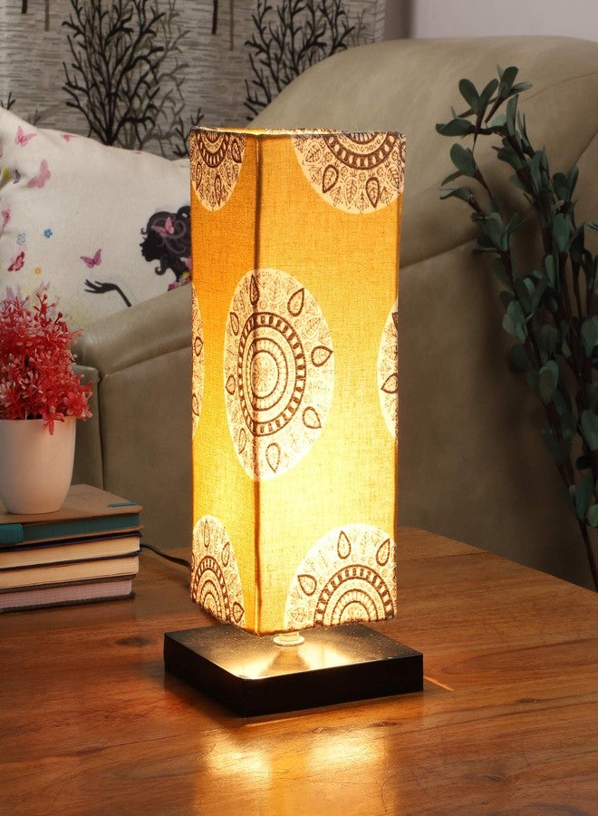 tu casa Table Lamps Black Metal Base with Yellow/White Cotton (Mandala Print) Shades for Home Décor, Bedrooms, Living Room, Gifting, Diwali Decoration, Dining Space, Study Room, Restaurants (H-12) - Image 2